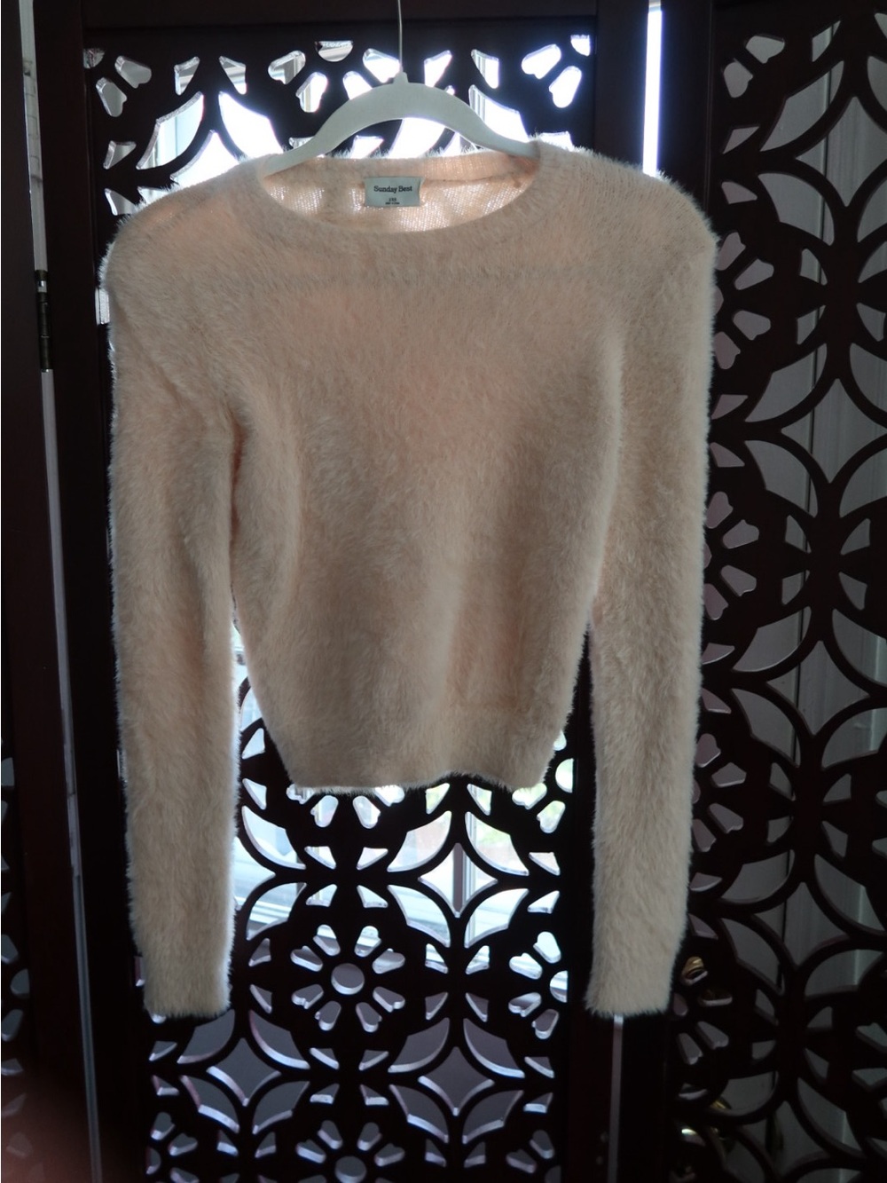 Sunday Best Pale Pink Fuzzy Crewneck Sweater